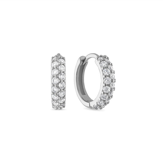 925 Sterling Silver Double Row CZ Pavé Huggie Hoops
