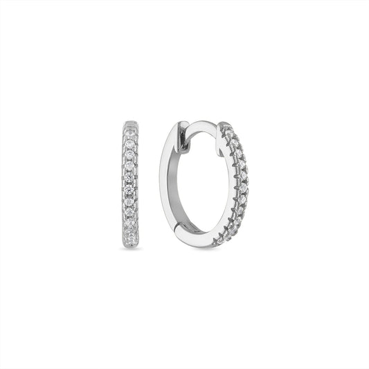 925 Sterling Silver Essential Pave' CZ Small Hoop Huggies
