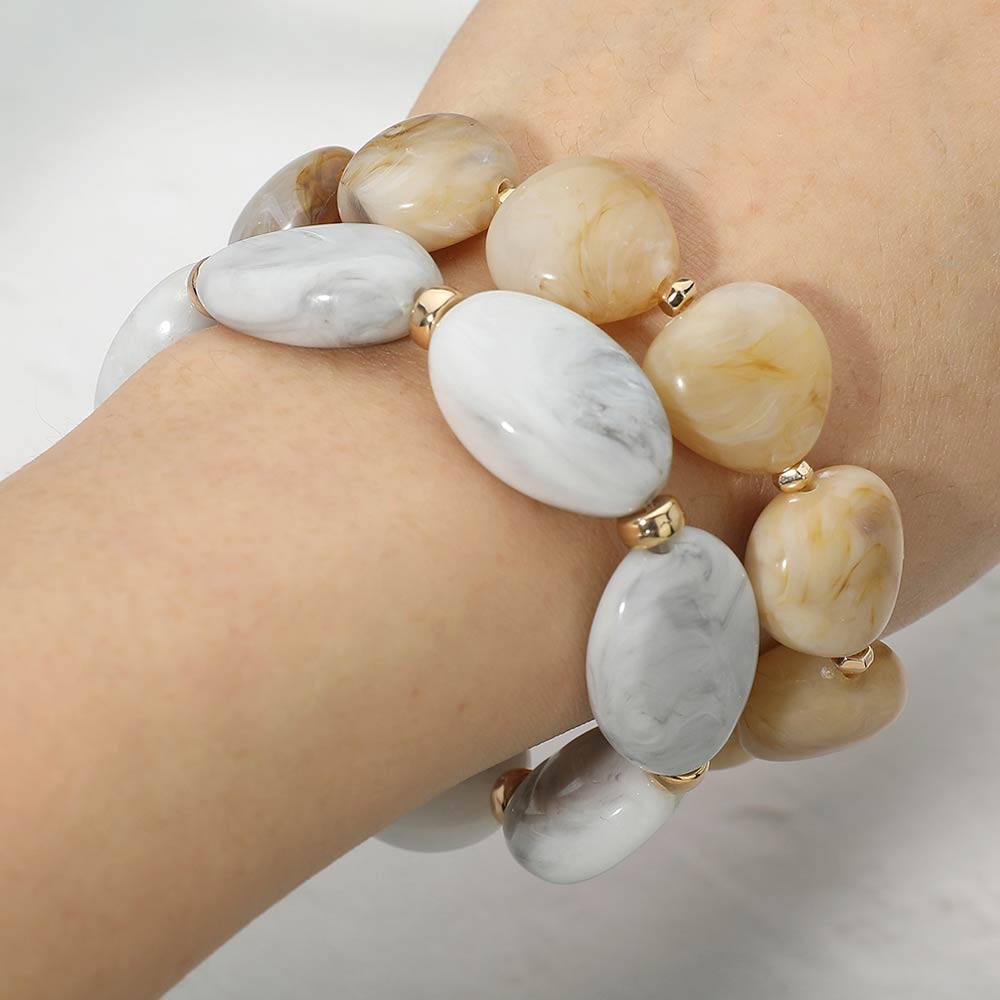 2PCS - Marbled Resin Pebble Beaded Stretch Multi Layered Bracelets
