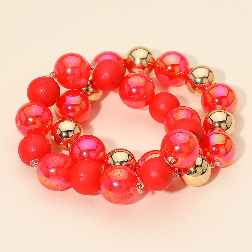 2PCS - Chunky Ball Beaded Stretch Multi Layered Bracelets