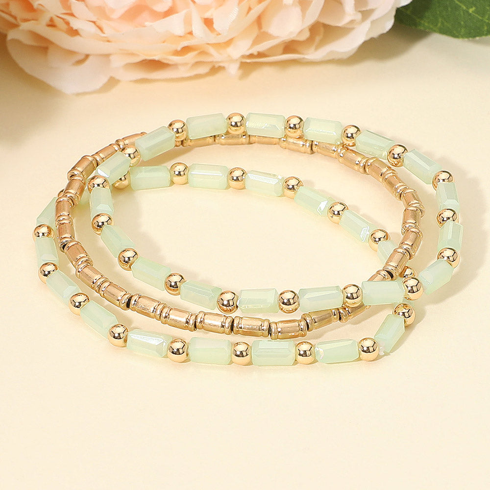 3PCS - Faceted Tube Beaded Stretch Multi Layered Bracelets