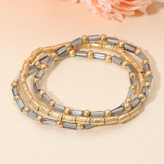3PCS - Faceted Tube Beaded Stretch Multi Layered Bracelets