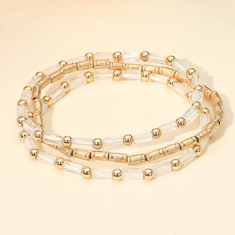 3PCS - Faceted Tube Beaded Stretch Multi Layered Bracelets