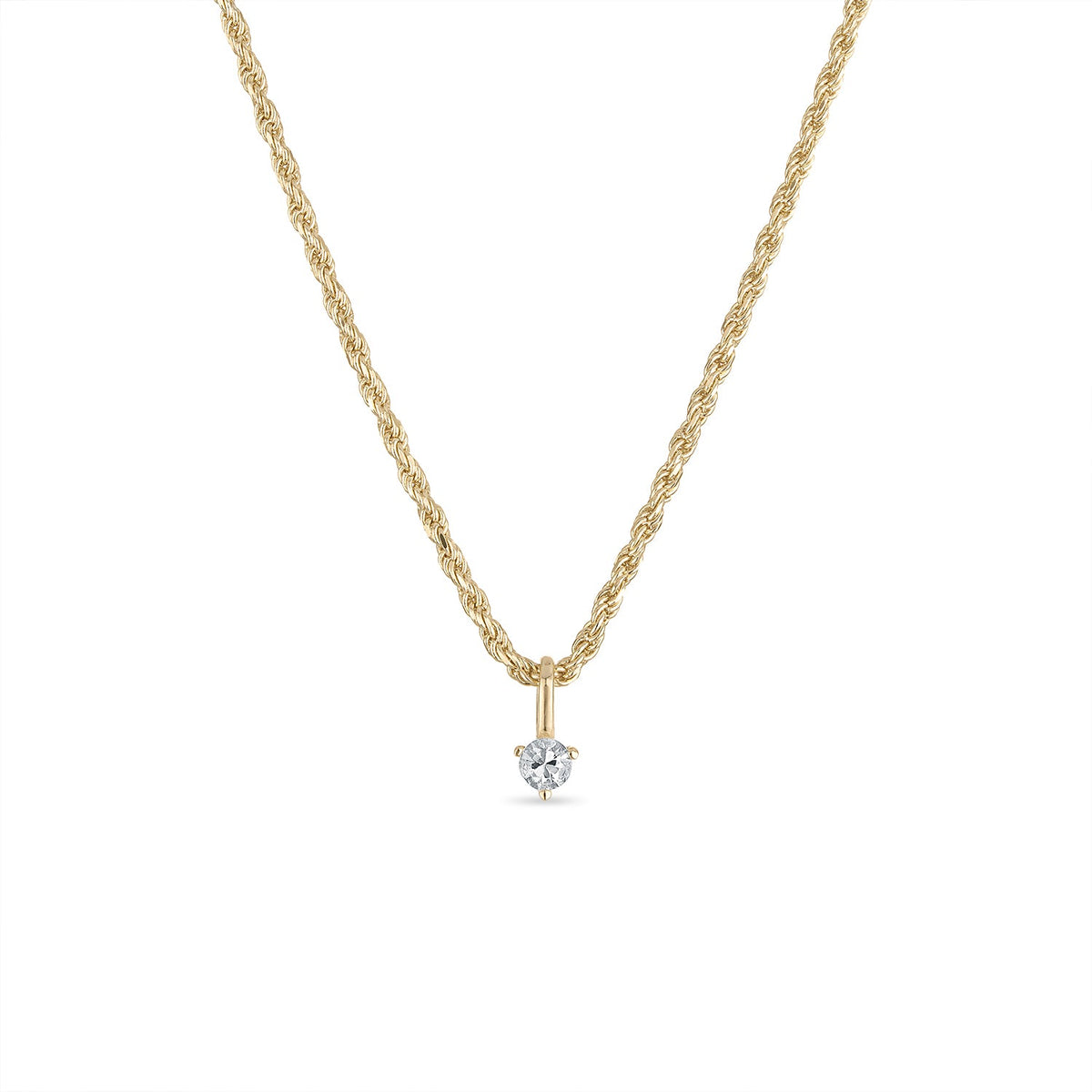 14k Vermeil Rope Chain Necklace with White Sapphire Charm