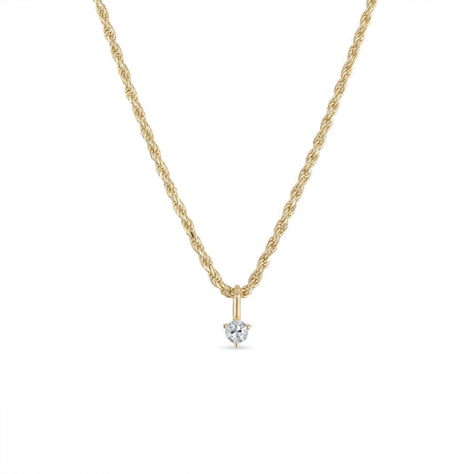 14k Vermeil Rope Chain Necklace with White Sapphire Charm