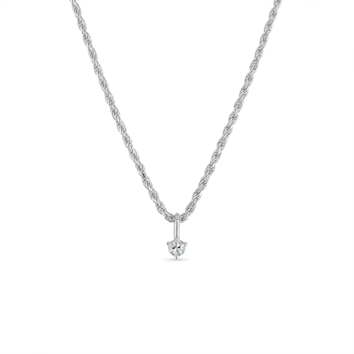 14k Vermeil Rope Chain Necklace with White Sapphire Charm