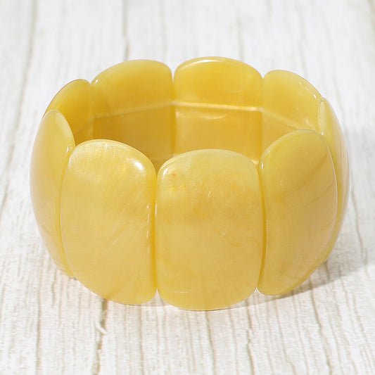 Bold Resin Wide Rectangular Panel Beaded Stretch Bracelet