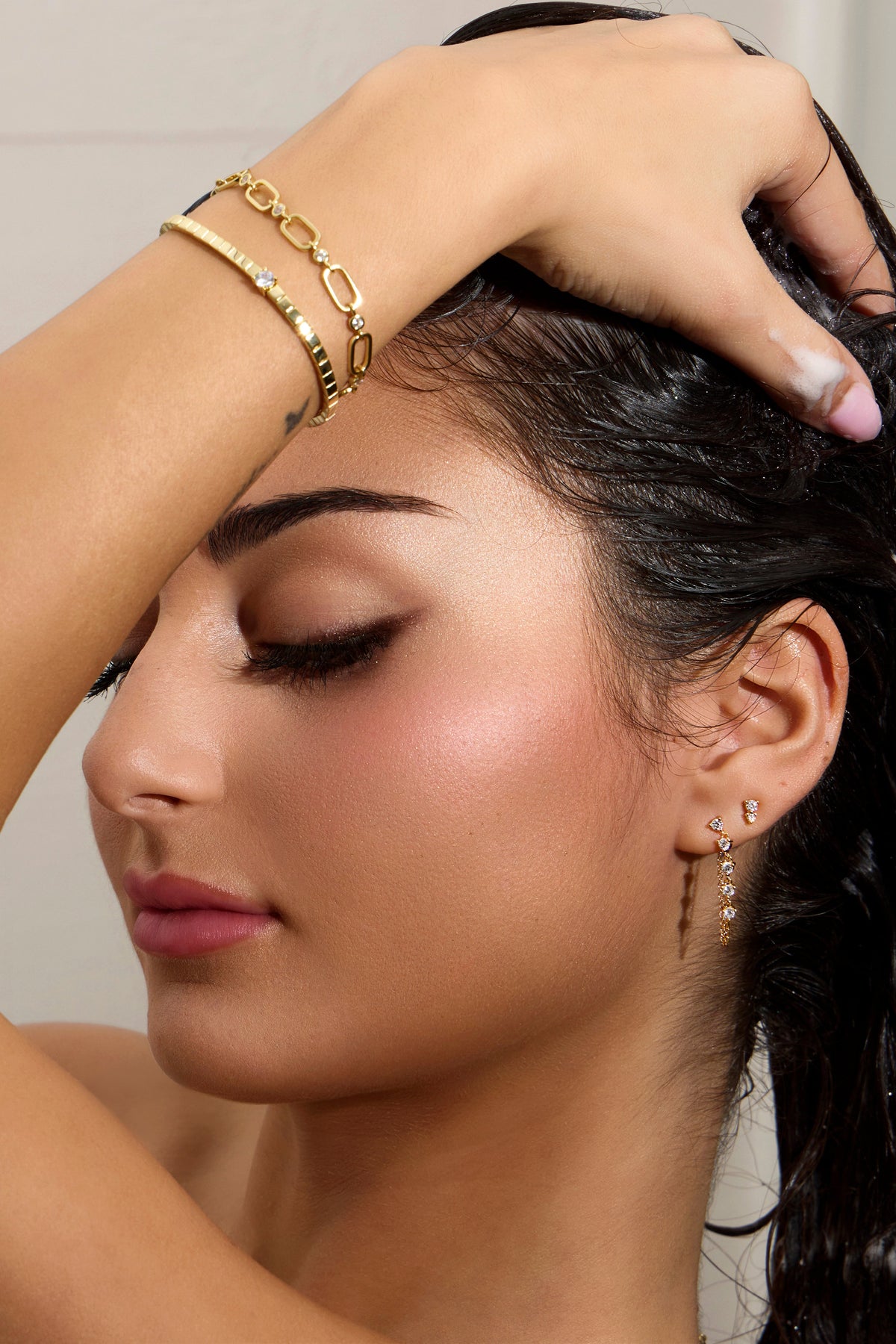 925 Sterling Silver CZ Chain Drop Stud Earrings - Longline