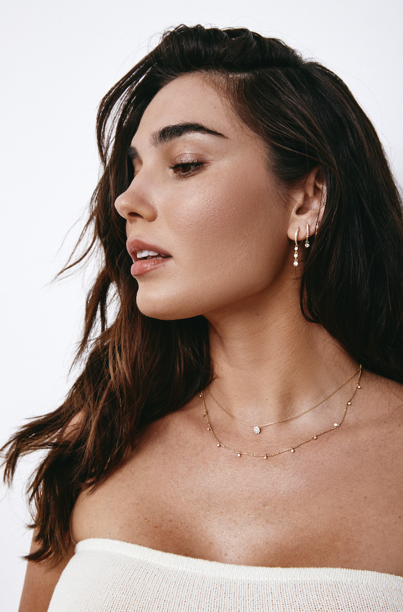 14k Vermeil Bezel CZ Drop Huggie Earrings