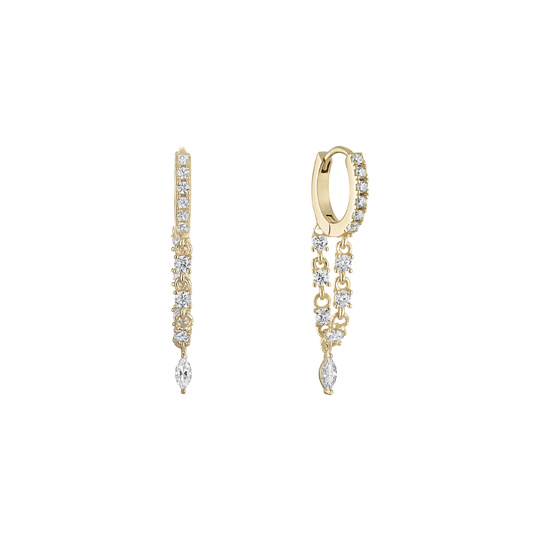 14k Vermeil Aura Mini Huggies with CZ Double Chain Drops