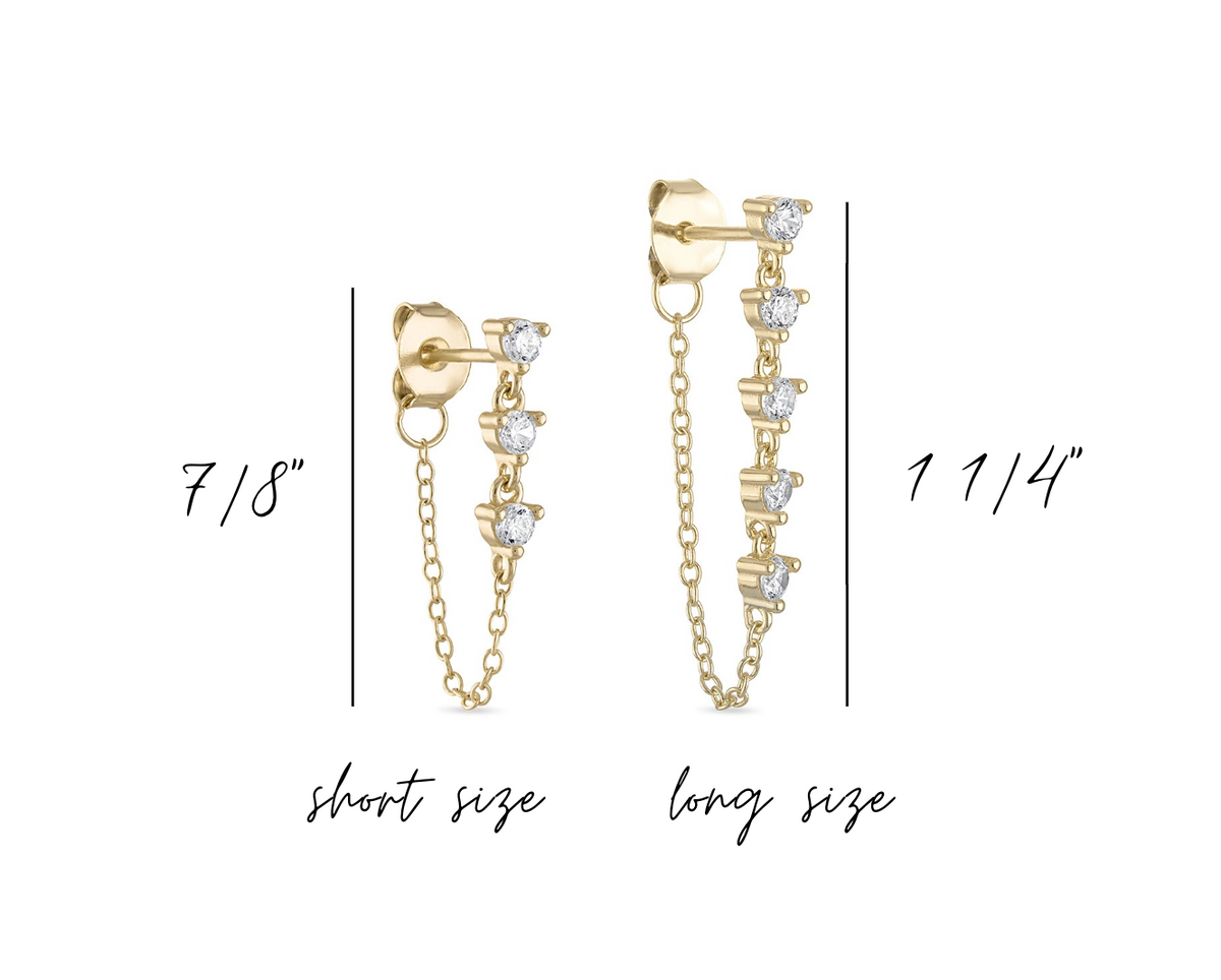 14k Vermeil CZ Dangle Chain Stud Earrings- Mini