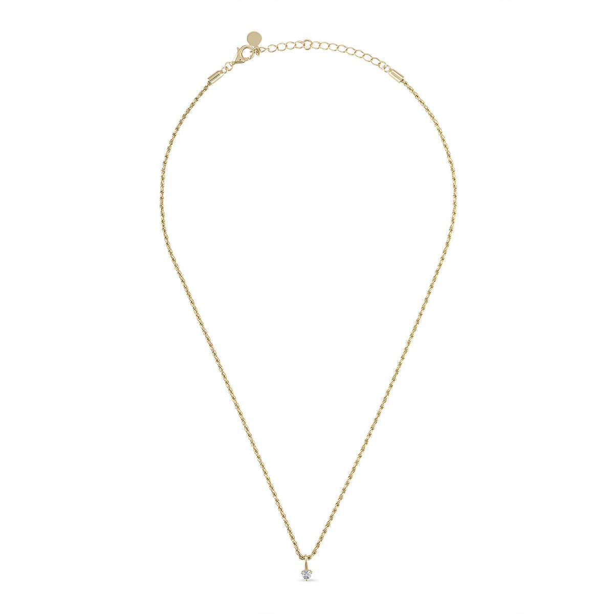 14k Vermeil Rope Chain Necklace with White Sapphire Charm