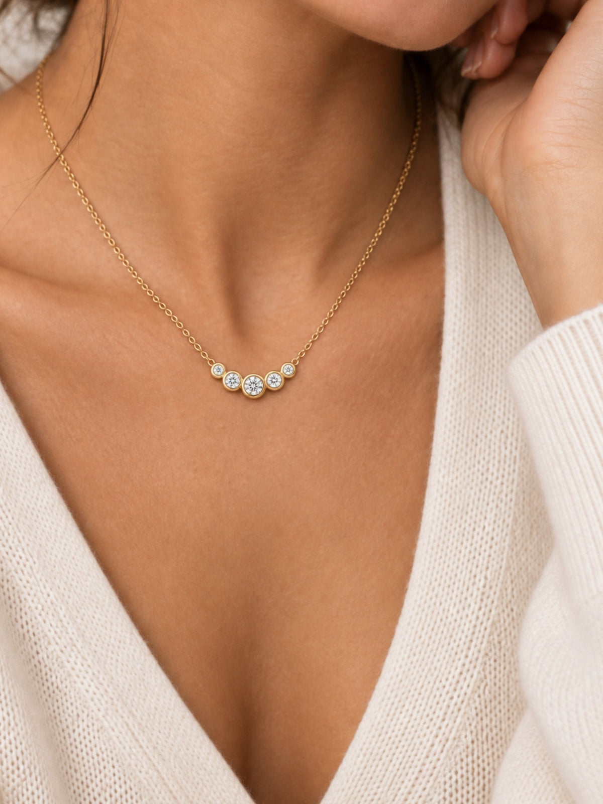 Gold Filled Diamond Bezel Cluster Necklace