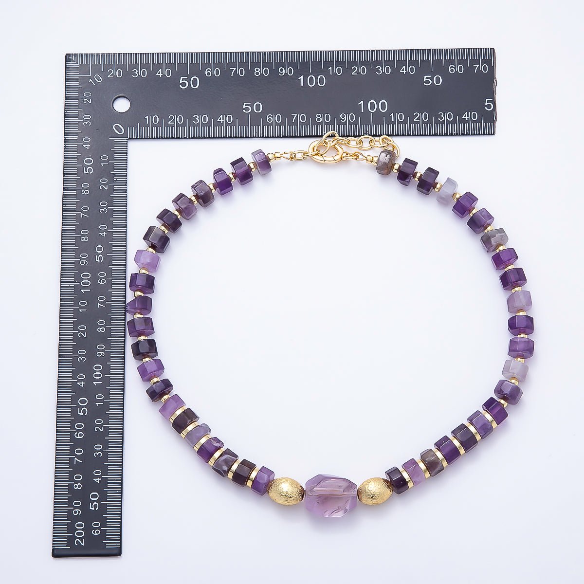 Handmade 16K Gold Filled Amethyst Tube Gemstone Chain 18 Inch Necklace | WA-01481