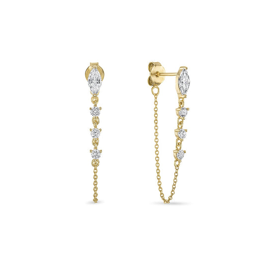14k Vermeil Marquise CZ Chain Drop Stud Earring