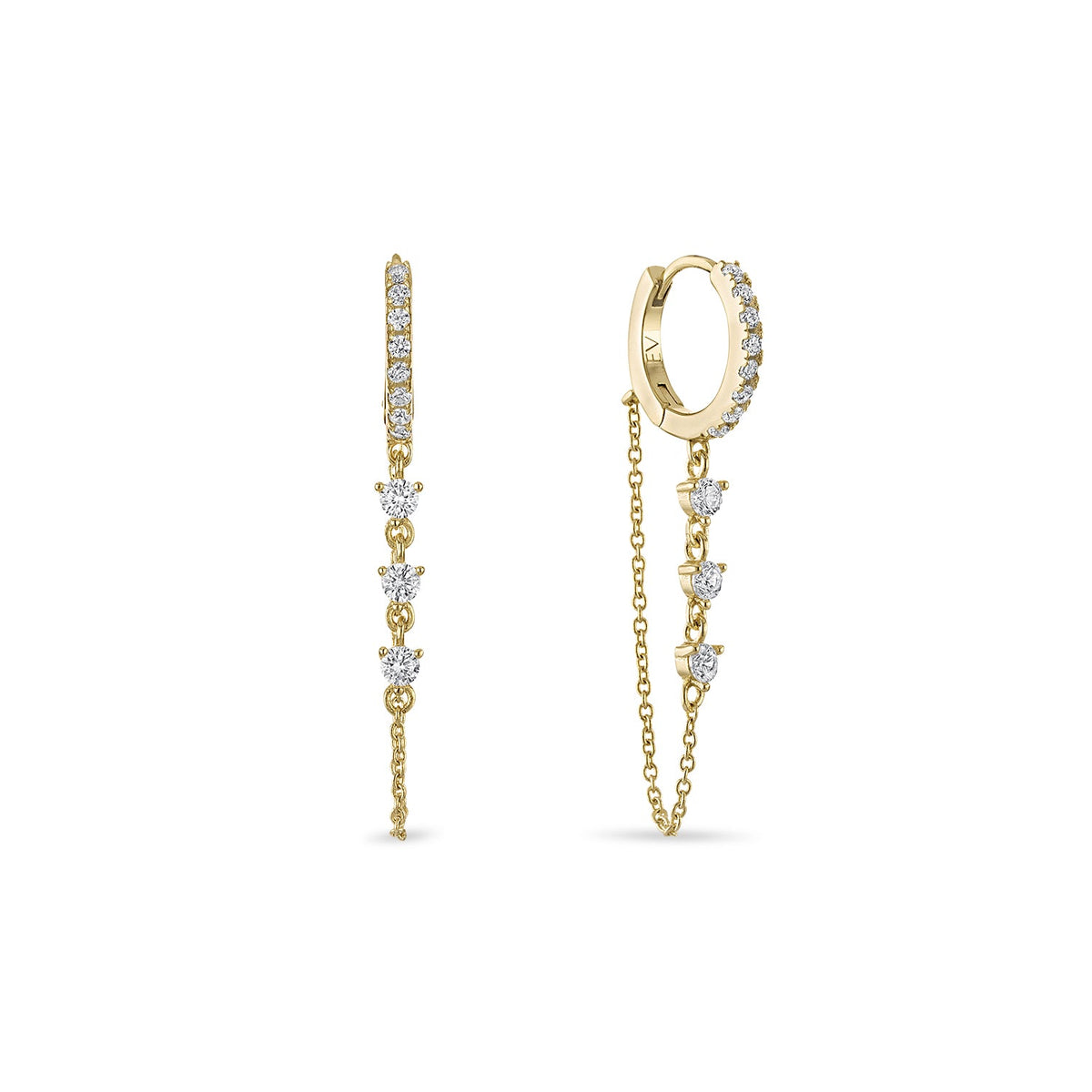Triple CZ Chain Huggie Earrings