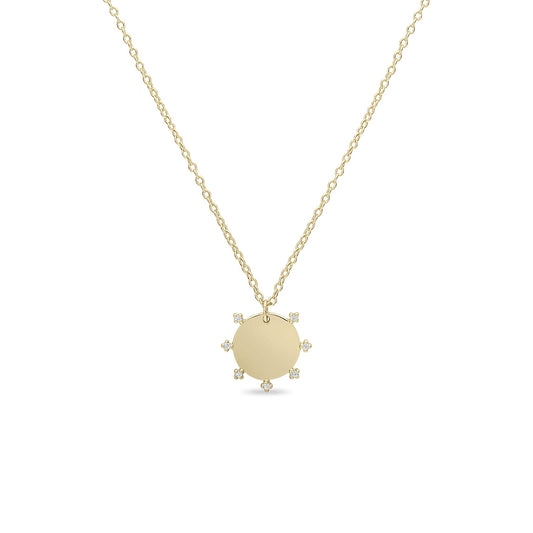 14k Vermeil CZ Halo Disc Pendant Necklace