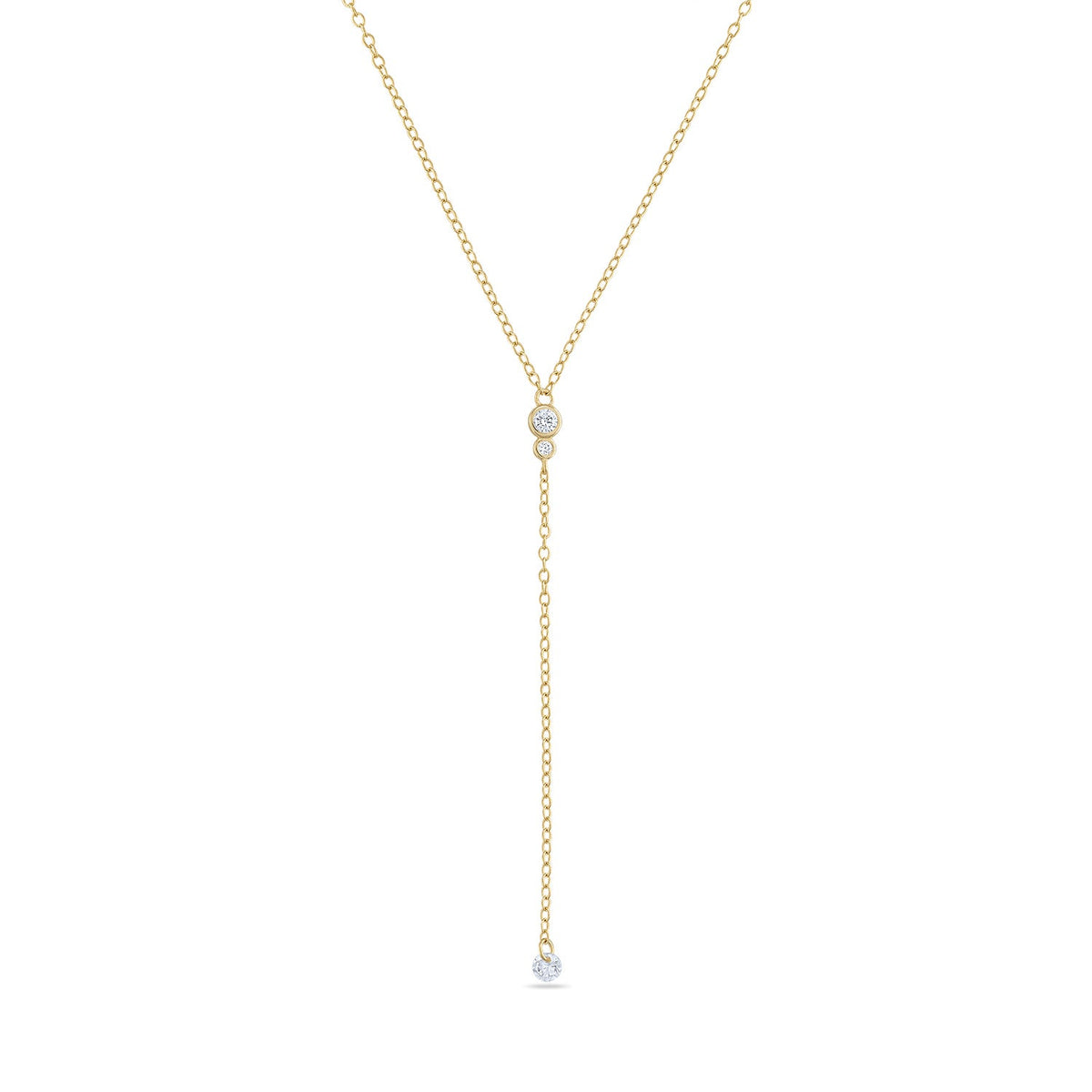 14k Vermeil CZ Stone Lariat Necklace