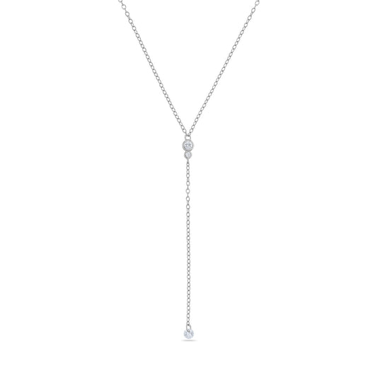 925 Sterling Silver CZ Stone Lariat Necklace