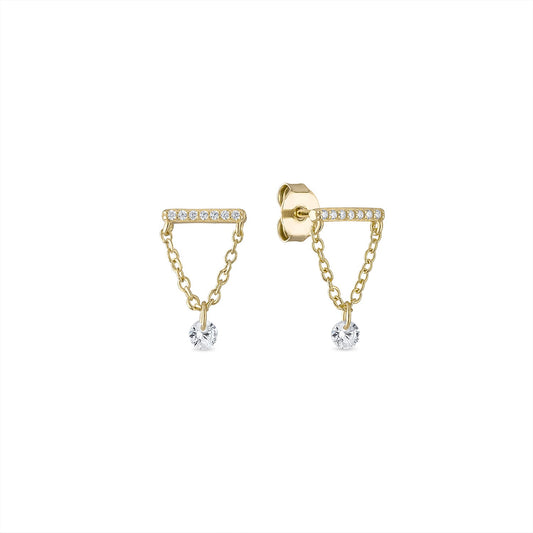 14k Vermeil CZ Bar Drop Stud Earrings