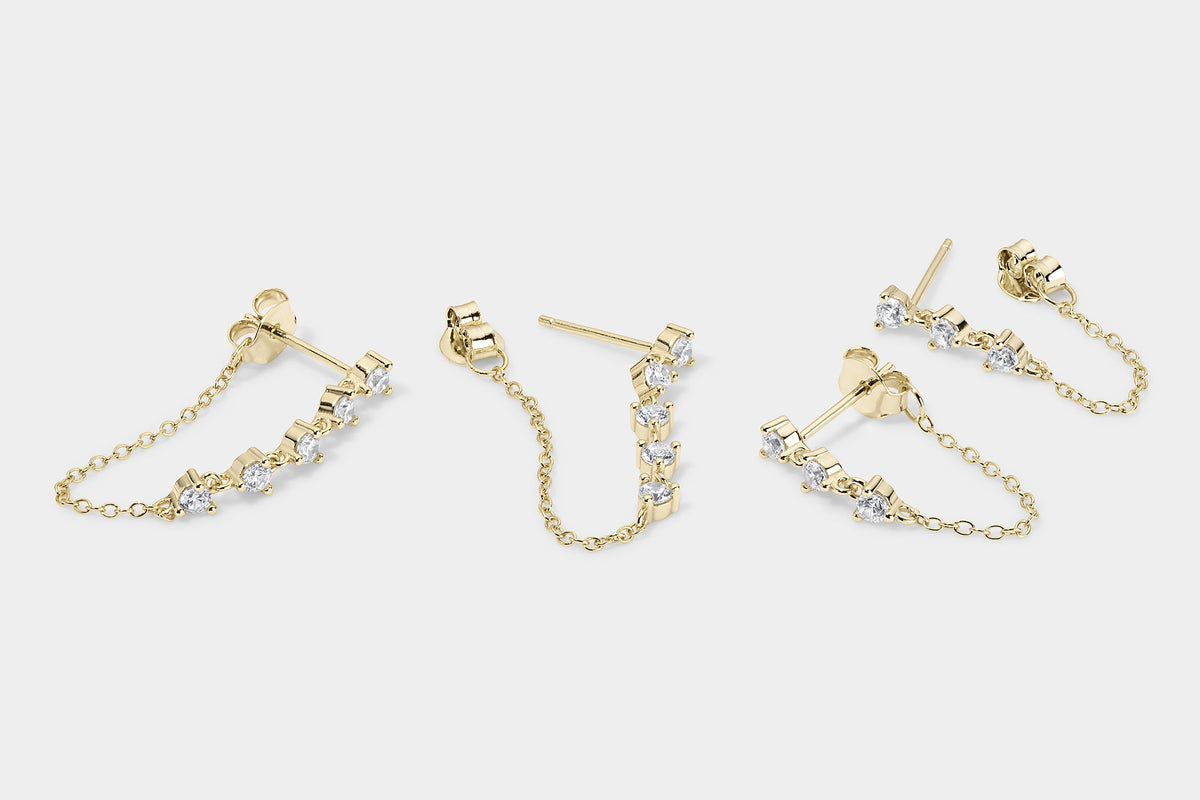 14k Vermeil CZ Chain Drop Stud Earrings - Longline