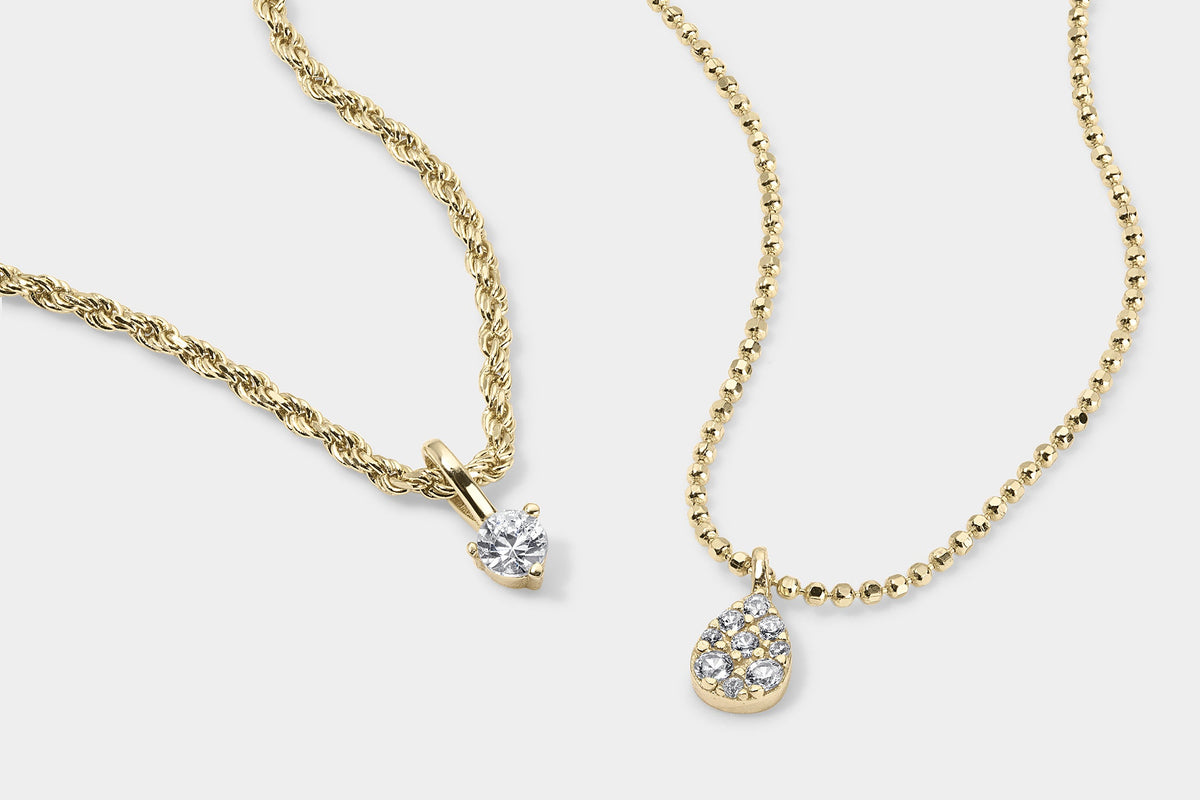 14k Vermeil Diamond-Cut Chain Necklace with White Sapphire Teardrop