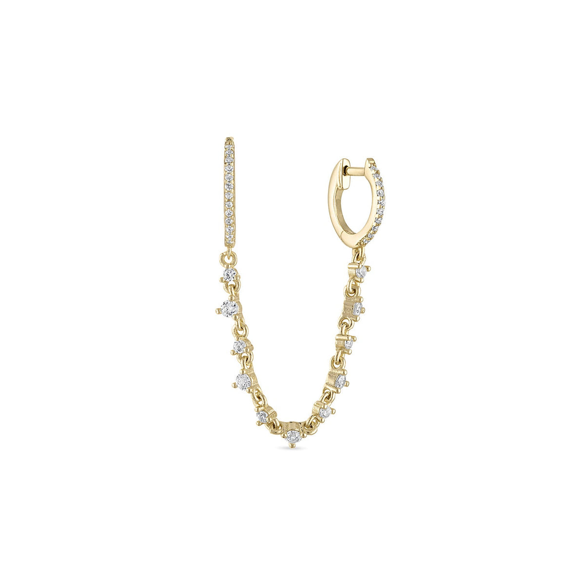 925 Sterling Silver CZ  Double Huggie with Dangle Chain Earring