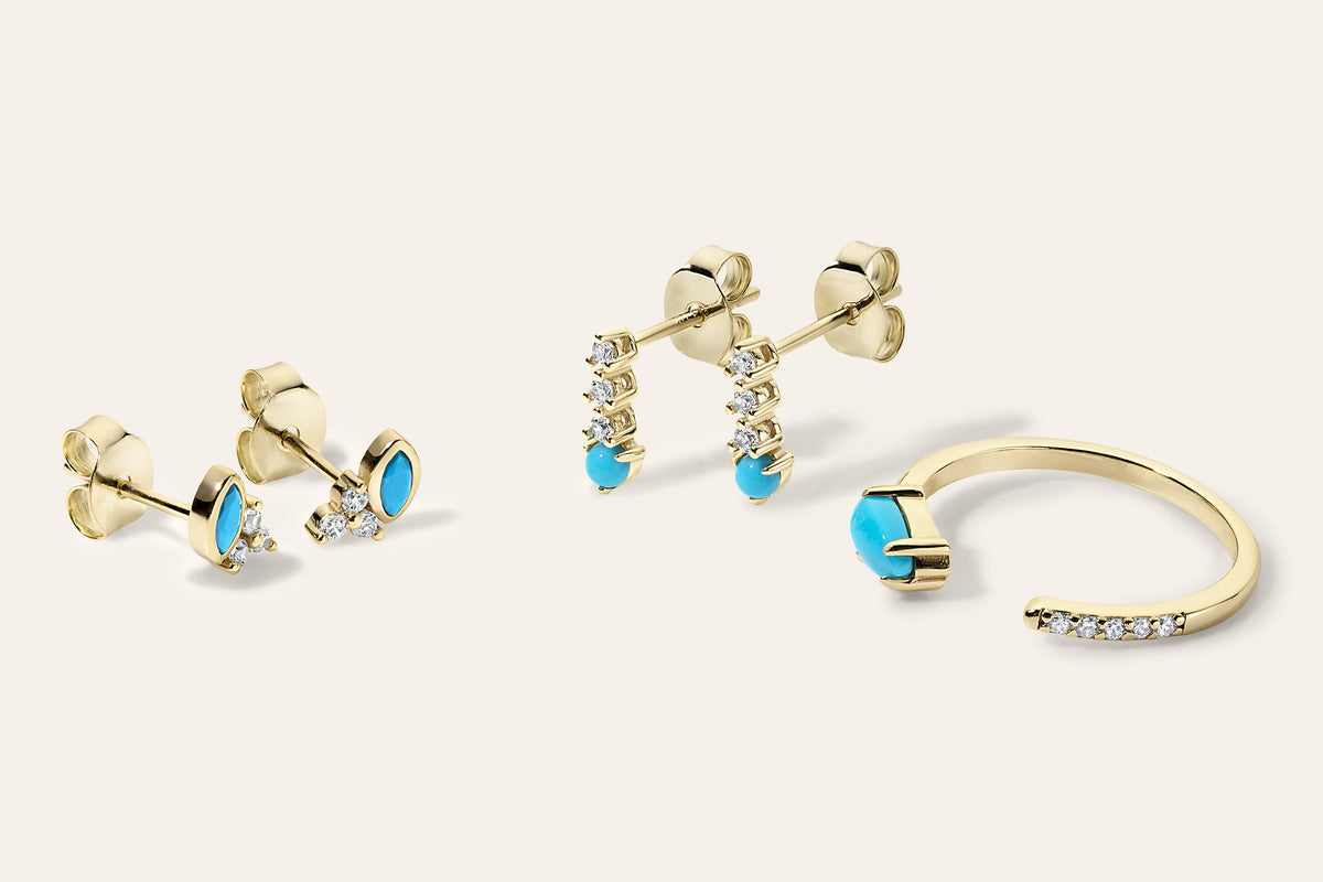 14k Vermeil Turquoise & CZ Drop Stud Earrings