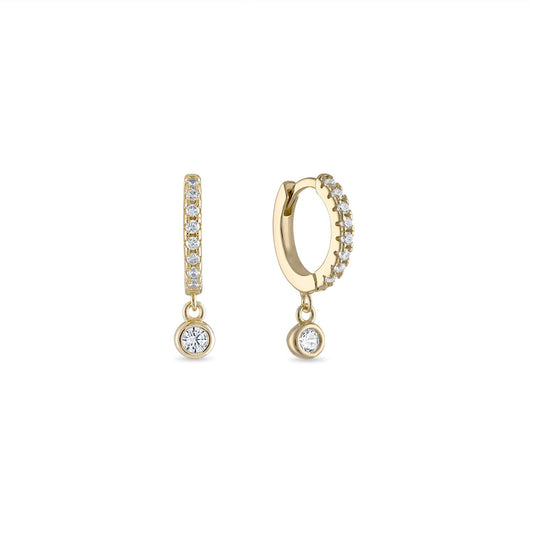 14k Vermeil Bezel CZ Drop Huggie Earrings