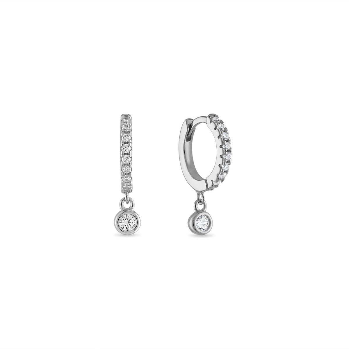 925 Sterling Silver Bezel CZ Drop Huggie Earrings