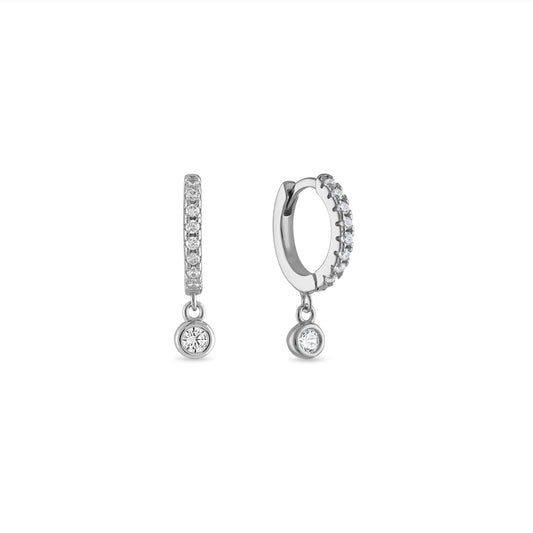 925 Sterling Silver Bezel CZ Drop Huggie Earrings