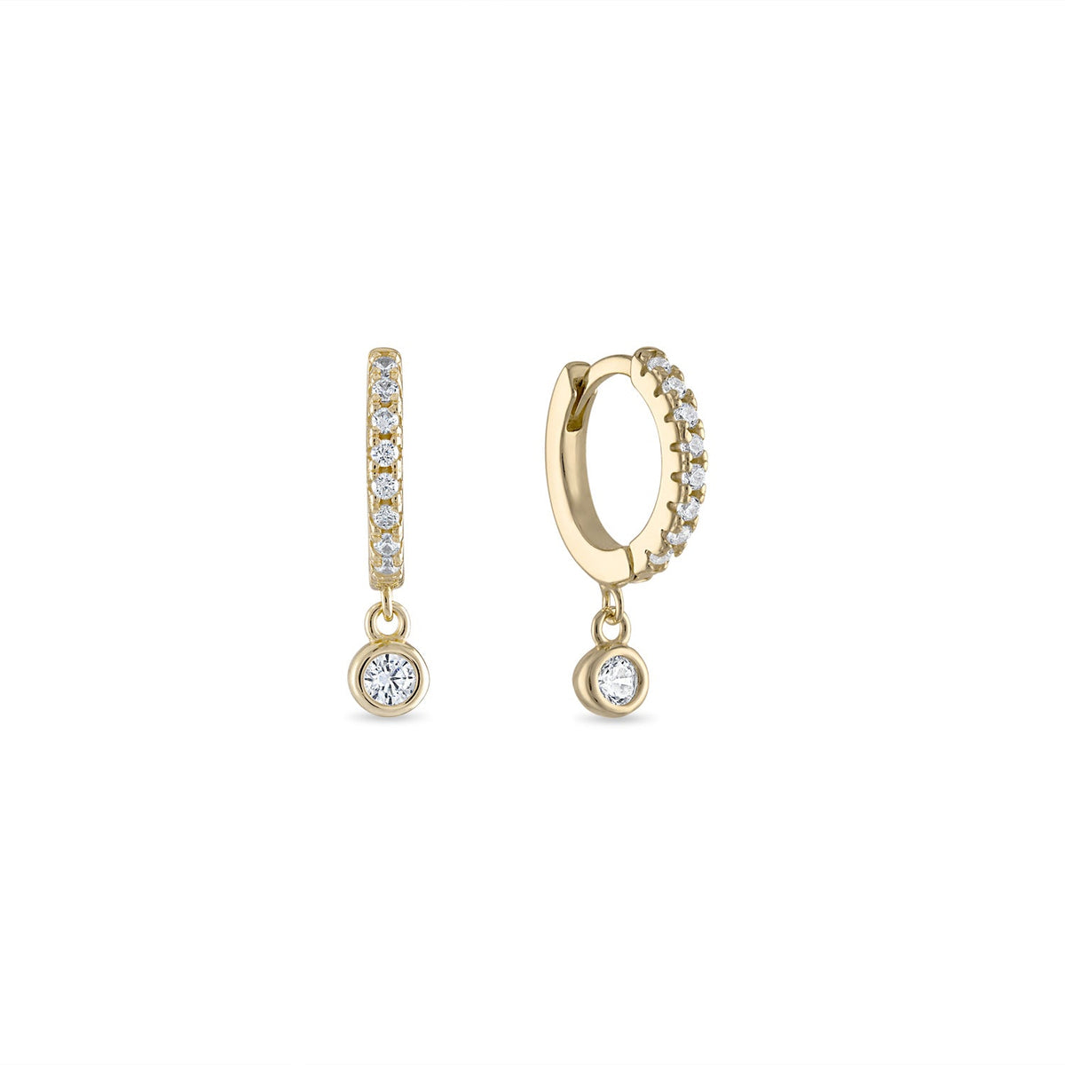 925 Sterling Silver Bezel CZ Drop Huggie Earrings
