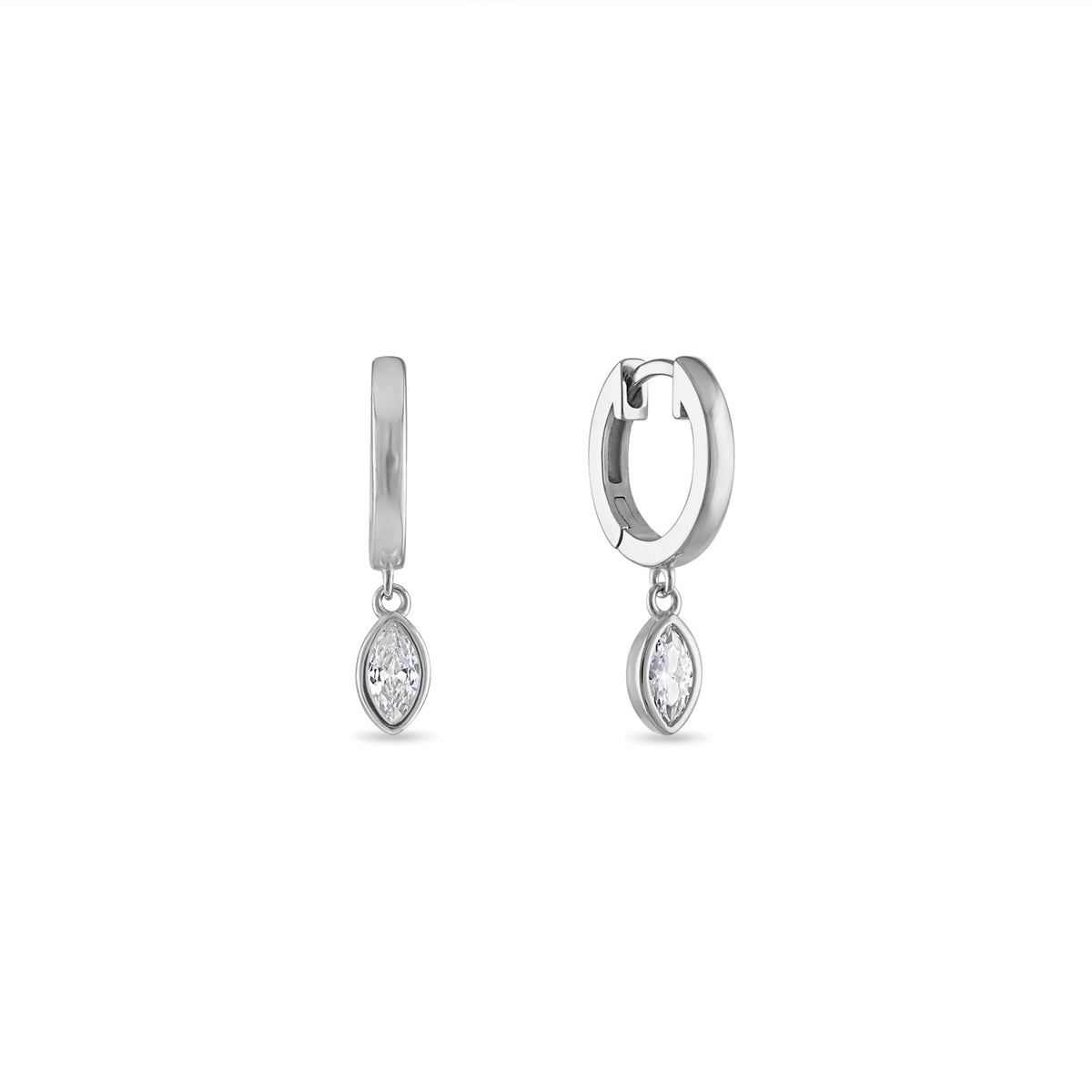 925 Sterling Silver Marquise Bezel CZ Drop Huggie