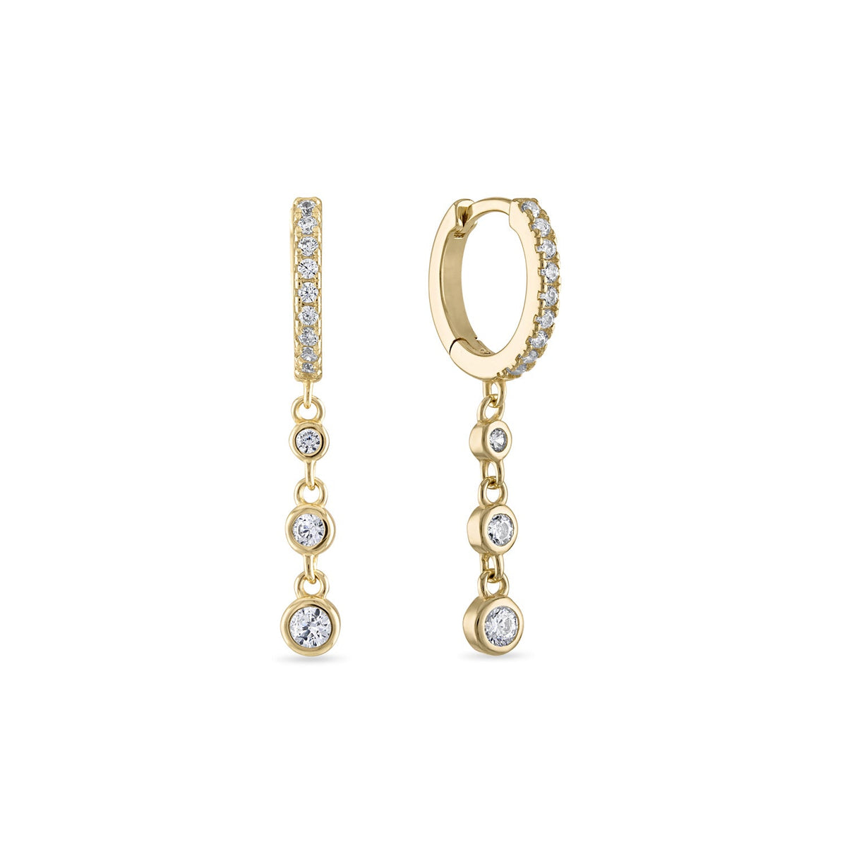 14k Vermeil Dangle Drop Bezel cz Huggie Earrings