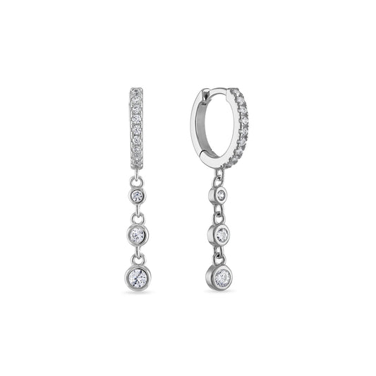 925 Sterling Silver Dangle Drop Bezel cz Huggie Earrings