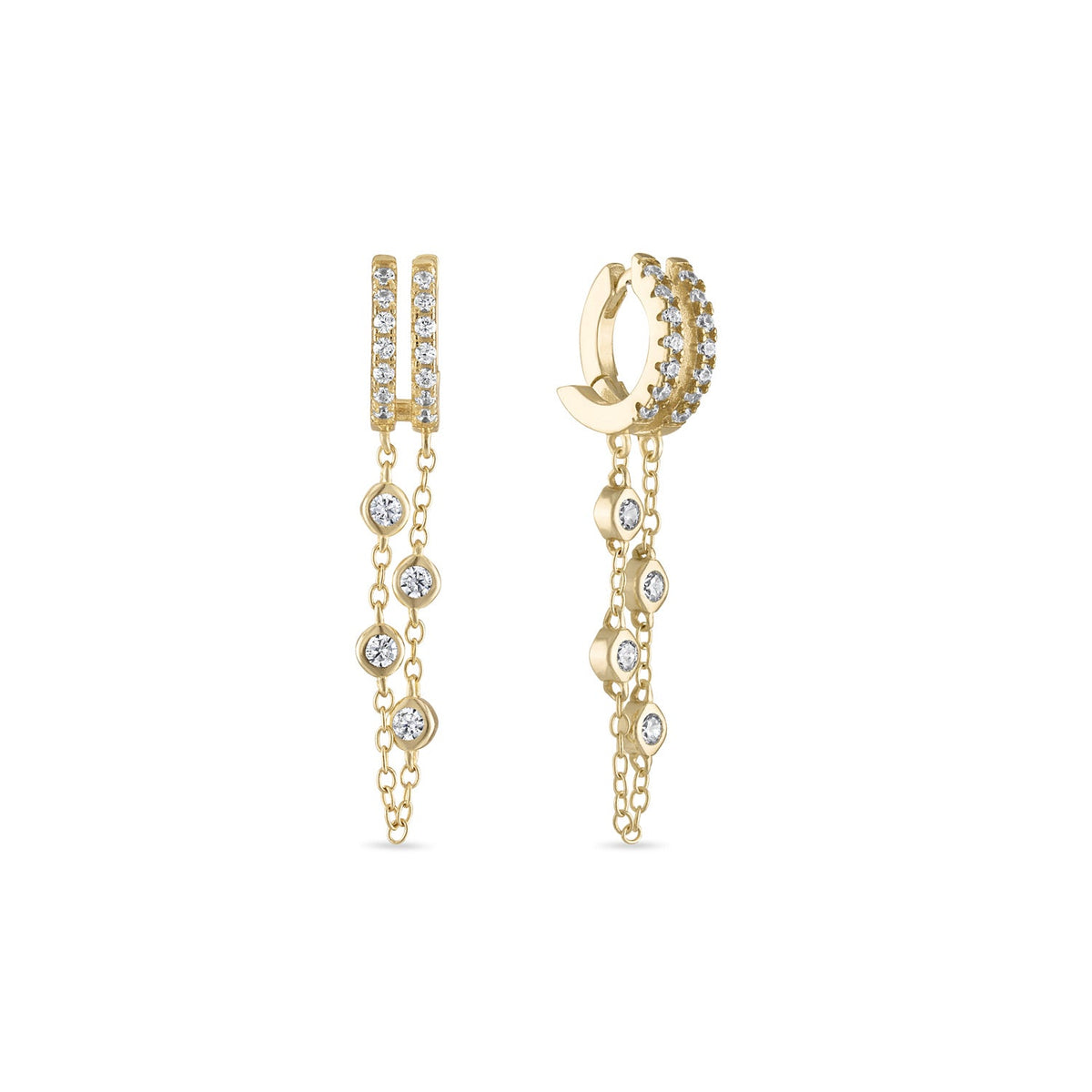 14k Vermeil Double Chain Dangle Drop Huggie Earrings