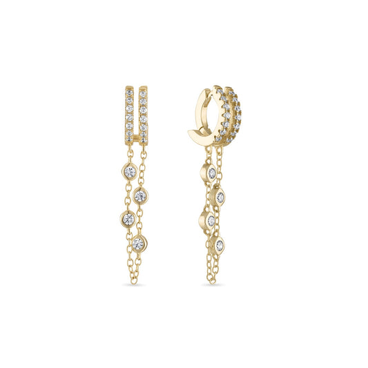 14k Vermeil Double Chain Dangle Drop Huggie Earrings