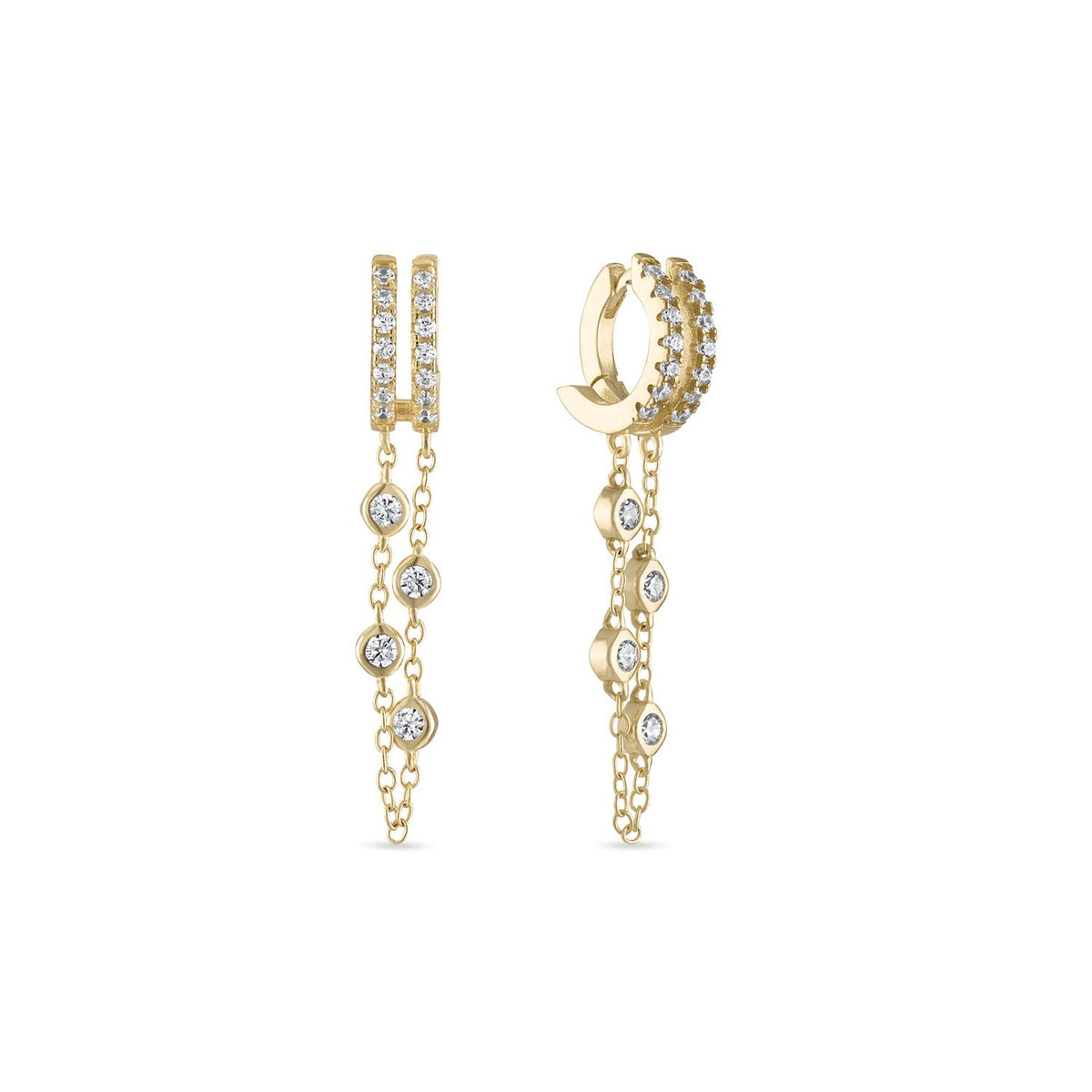925 Sterling Silver Double Chain Dangle Drop Huggie Earrings