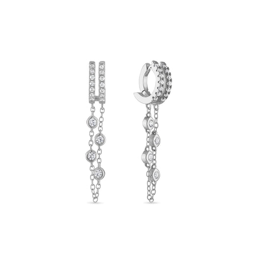 925 Sterling Silver Double Chain Dangle Drop Huggie Earrings