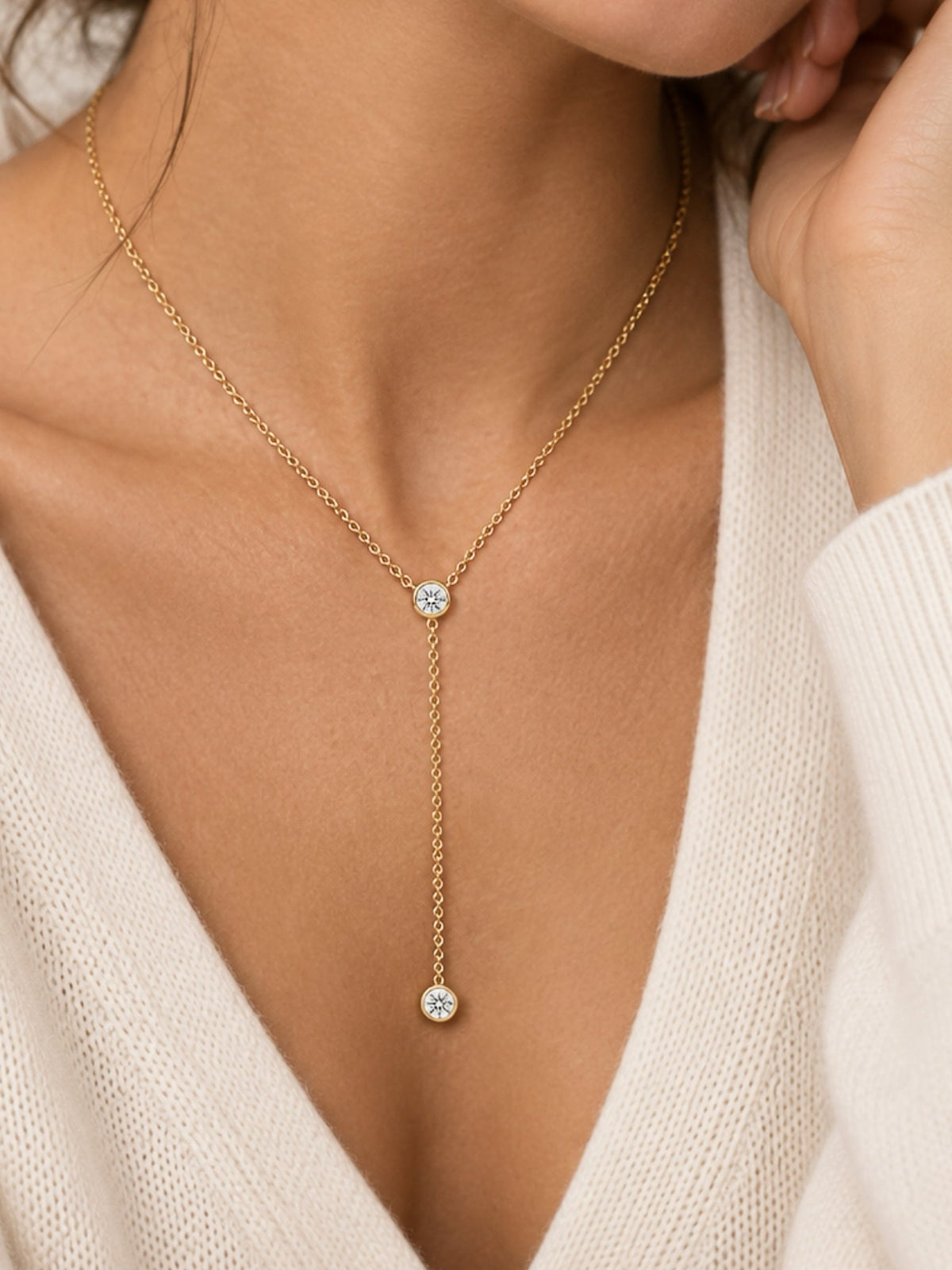 Gold Filled Diamond Bezel Lariat Necklace