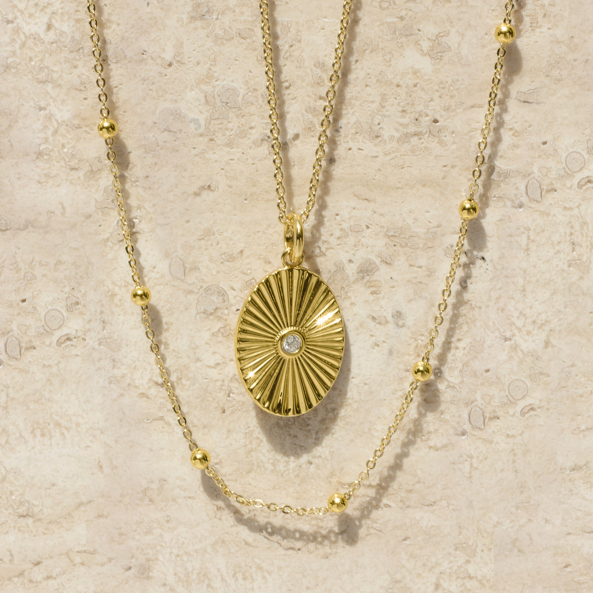 Gold Filled Oval + Satellite Necklace Set
