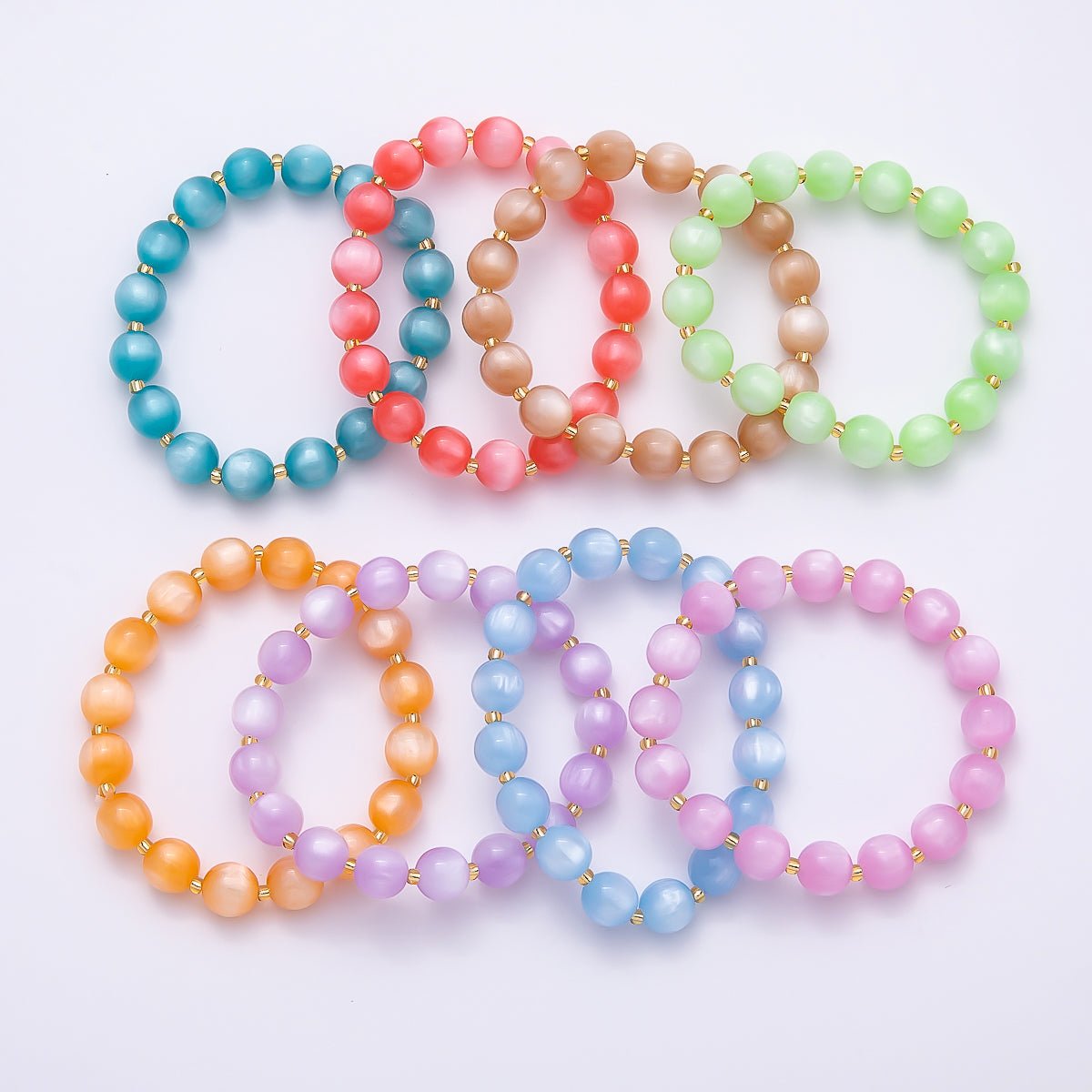Stainless Steel 10mm Round Glitter Resin Bead 7 Inch Stretch Bracelet | WA-04539 ~ WA-04546