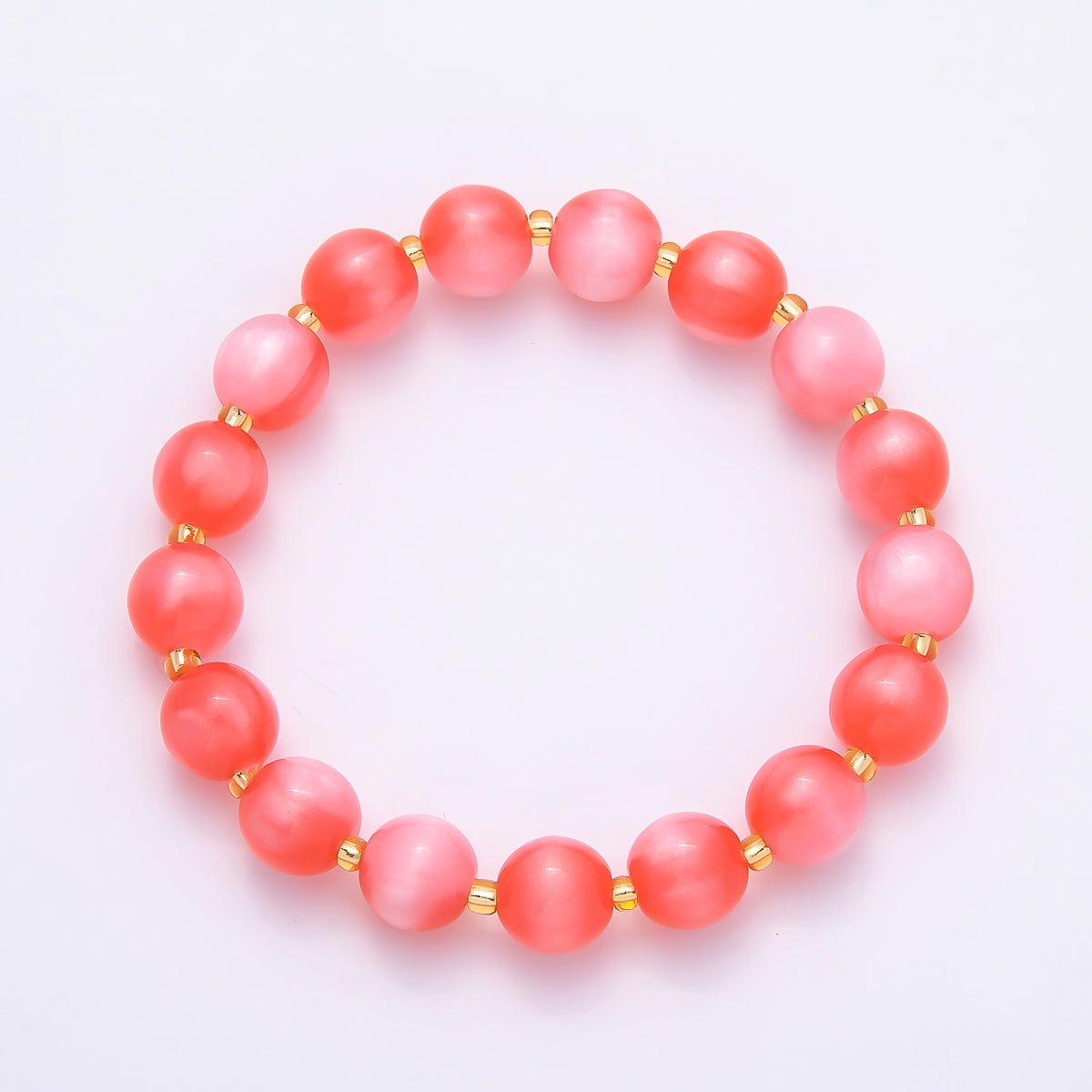 Stainless Steel 10mm Round Glitter Resin Bead 7 Inch Stretch Bracelet | WA-04539 ~ WA-04546