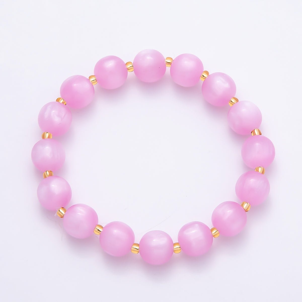 Stainless Steel 10mm Round Glitter Resin Bead 7 Inch Stretch Bracelet | WA-04539 ~ WA-04546