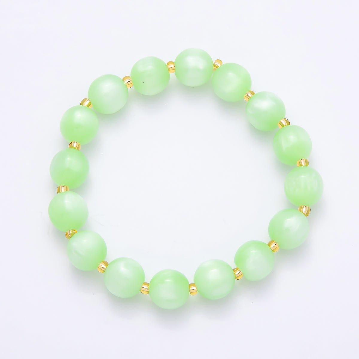 Stainless Steel 10mm Round Glitter Resin Bead 7 Inch Stretch Bracelet | WA-04539 ~ WA-04546
