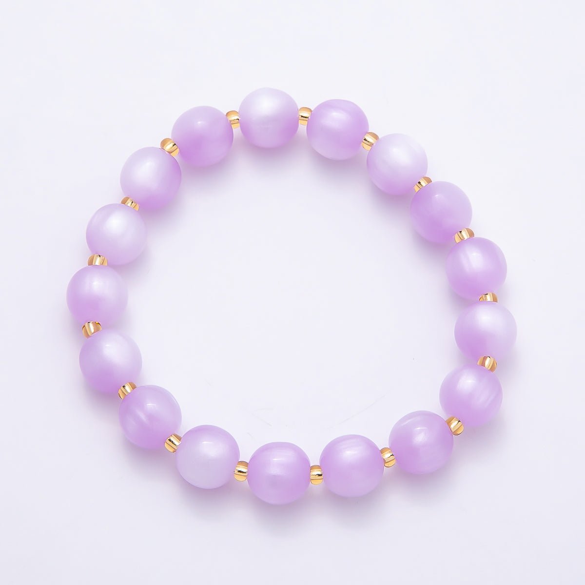 Stainless Steel 10mm Round Glitter Resin Bead 7 Inch Stretch Bracelet | WA-04539 ~ WA-04546