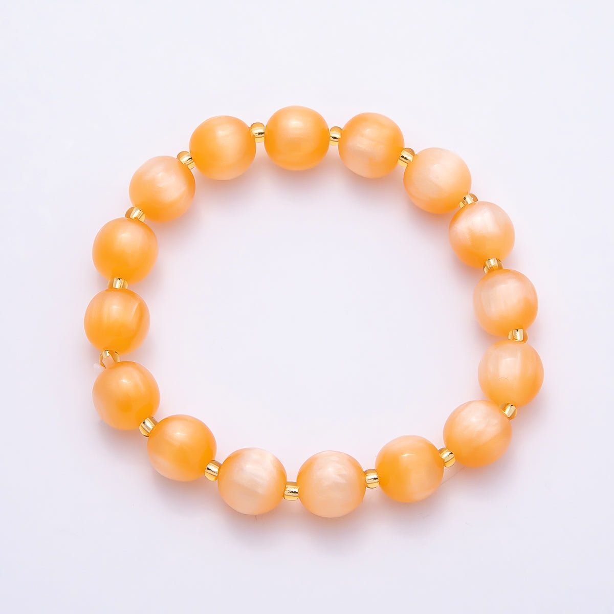 Stainless Steel 10mm Round Glitter Resin Bead 7 Inch Stretch Bracelet | WA-04539 ~ WA-04546