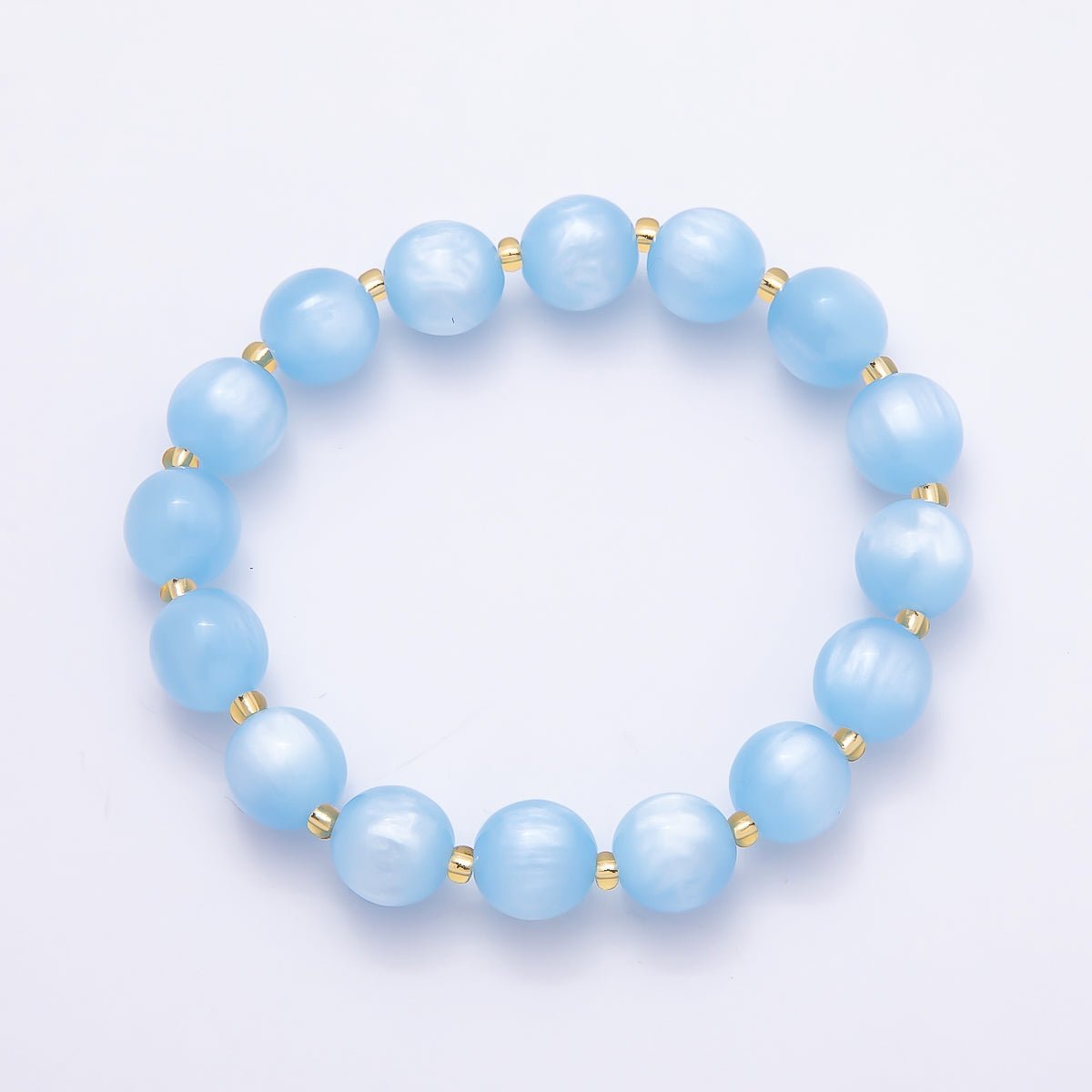 Stainless Steel 10mm Round Glitter Resin Bead 7 Inch Stretch Bracelet | WA-04539 ~ WA-04546