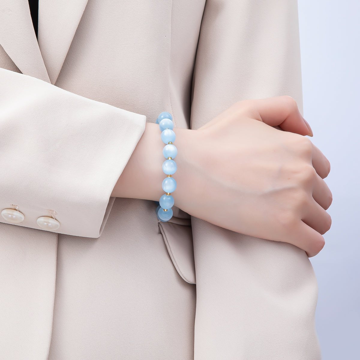 Stainless Steel 10mm Round Glitter Resin Bead 7 Inch Stretch Bracelet | WA-04539 ~ WA-04546