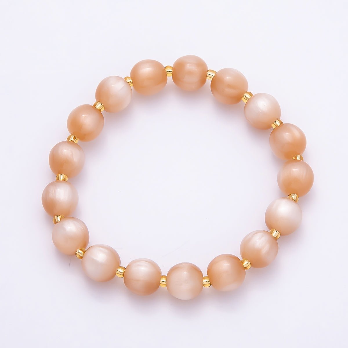 Stainless Steel 10mm Round Glitter Resin Bead 7 Inch Stretch Bracelet | WA-04539 ~ WA-04546